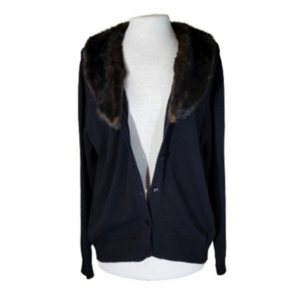 Kathie Lee Faux Cardigan Vintage Faux Fur Collar Sleeveless Knit Brown Size M… - Picture 4 of 17